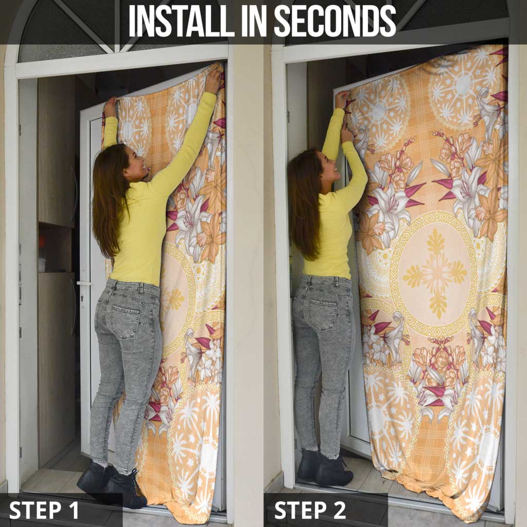 Hawaii Peach Palaka Door Cover With Tapa Pattern Tropical Flowers LT05 - Polynesian Pride