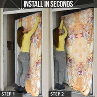 Hawaii Peach Palaka Door Cover With Tapa Pattern Tropical Flowers LT05 - Polynesian Pride