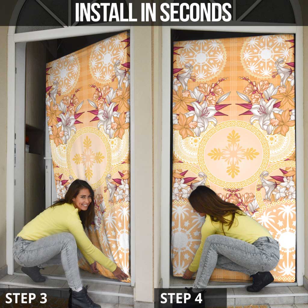 Hawaii Peach Palaka Door Cover With Tapa Pattern Tropical Flowers LT05 - Polynesian Pride