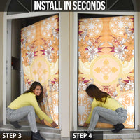 Hawaii Peach Palaka Door Cover With Tapa Pattern Tropical Flowers LT05 - Polynesian Pride