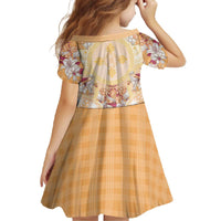 Hawaii Peach Palaka Family Matching Off The Shoulder Long Sleeve Dress and Hawaiian Shirt With Tapa Pattern Tropical Flowers LT05 - Polynesian Pride