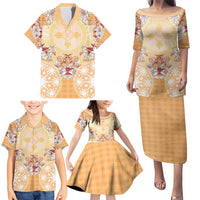 Hawaii Peach Palaka Family Matching Puletasi and Hawaiian Shirt With Tapa Pattern Tropical Flowers LT05 - Polynesian Pride