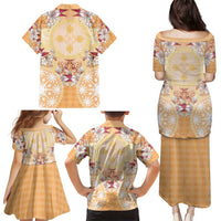 Hawaii Peach Palaka Family Matching Puletasi and Hawaiian Shirt With Tapa Pattern Tropical Flowers LT05 - Polynesian Pride