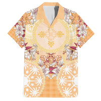 Hawaii Peach Palaka Family Matching Puletasi and Hawaiian Shirt With Tapa Pattern Tropical Flowers LT05 Dad's Shirt - Short Sleeve Peach - Polynesian Pride