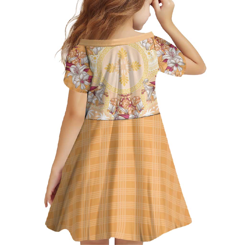 Hawaii Peach Palaka Family Matching Summer Maxi Dress and Hawaiian Shirt With Tapa Pattern Tropical Flowers LT05 - Polynesian Pride