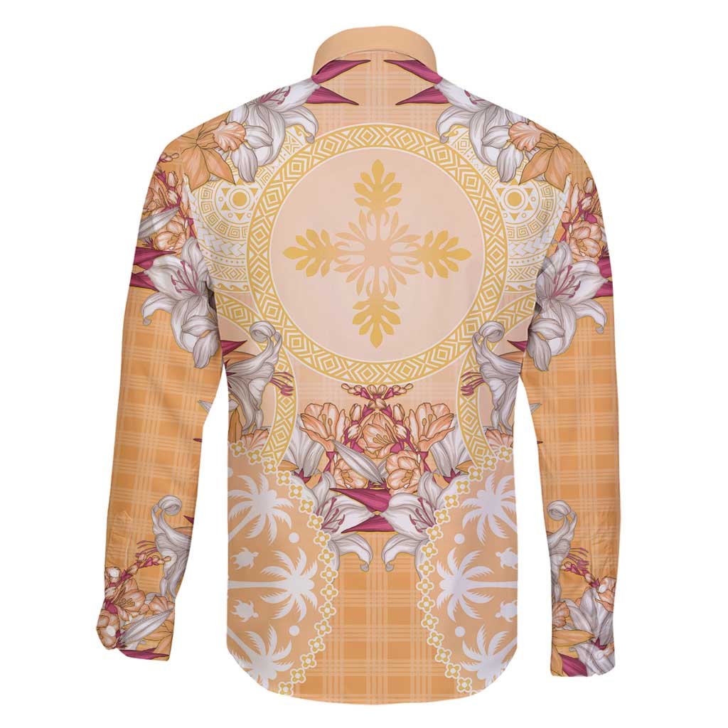 Hawaii Peach Palaka Family Matching Summer Maxi Dress and Hawaiian Shirt With Tapa Pattern Tropical Flowers LT05 - Polynesian Pride