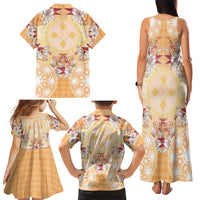 Hawaii Peach Palaka Family Matching Tank Maxi Dress and Hawaiian Shirt With Tapa Pattern Tropical Flowers LT05 - Polynesian Pride
