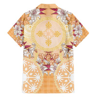 Hawaii Peach Palaka Family Matching Tank Maxi Dress and Hawaiian Shirt With Tapa Pattern Tropical Flowers LT05 - Polynesian Pride
