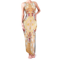 Hawaii Peach Palaka Family Matching Tank Maxi Dress and Hawaiian Shirt With Tapa Pattern Tropical Flowers LT05 Mom's Dress Peach - Polynesian Pride