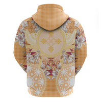 Hawaii Peach Palaka Hoodie With Tapa Pattern Tropical Flowers LT05 - Polynesian Pride