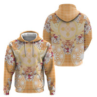 Hawaii Peach Palaka Hoodie With Tapa Pattern Tropical Flowers LT05 - Polynesian Pride