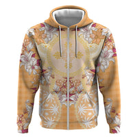 Hawaii Peach Palaka Hoodie With Tapa Pattern Tropical Flowers LT05 Zip Hoodie Peach - Polynesian Pride