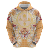 Hawaii Peach Palaka Hoodie With Tapa Pattern Tropical Flowers LT05 - Polynesian Pride