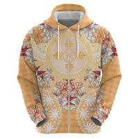 Hawaii Peach Palaka Hoodie With Tapa Pattern Tropical Flowers LT05 - Polynesian Pride