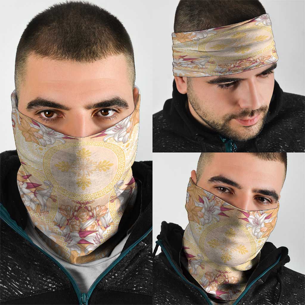 Hawaii Peach Palaka Neck Gaiter With Tapa Pattern Tropical Flowers - Polynesian Pride