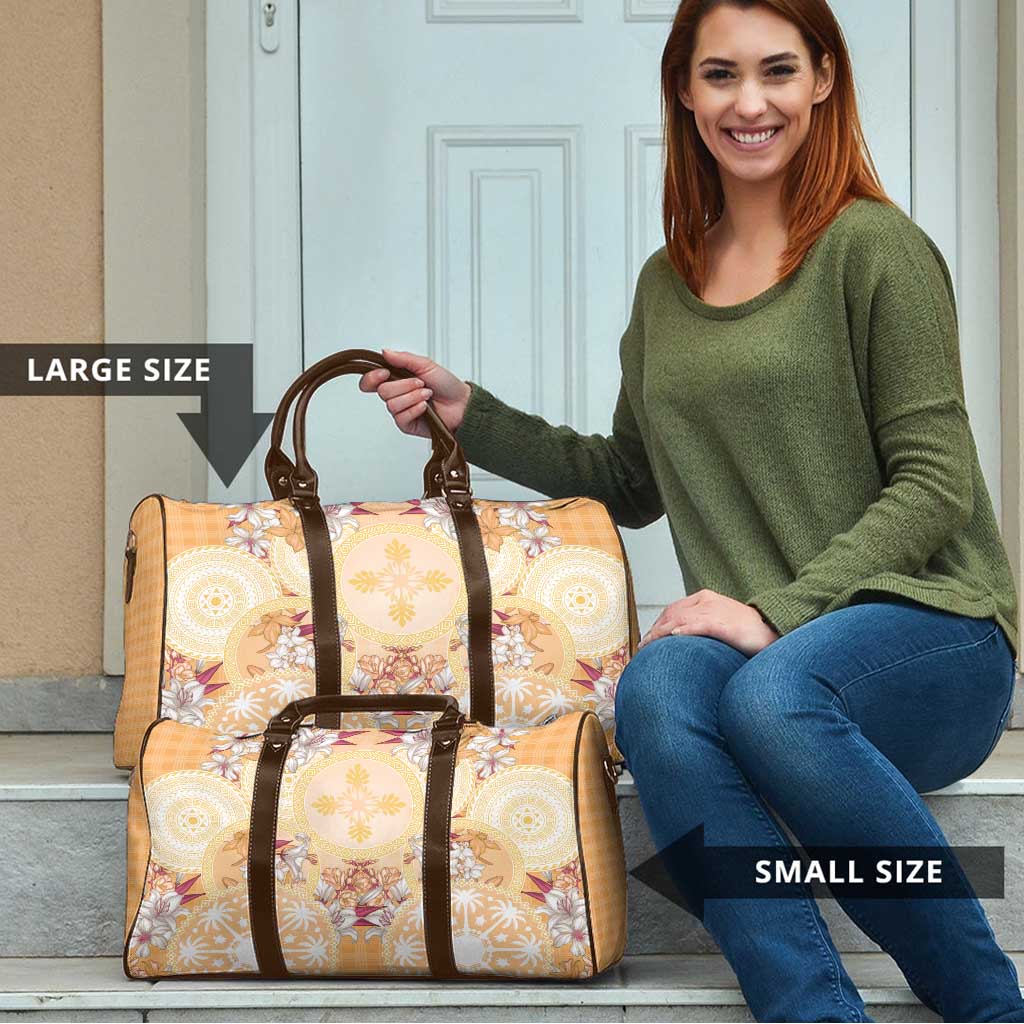 Hawaii Peach Palaka Travel Bag With Tapa Pattern Tropical Flowers - Polynesian Pride