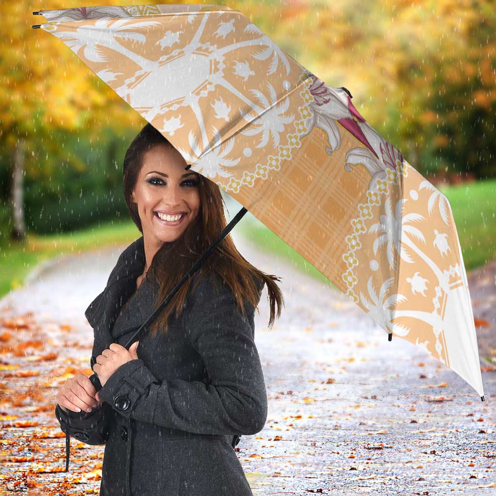 Hawaii Peach Palaka Umbrella With Tapa Pattern Tropical Flowers - Polynesian Pride