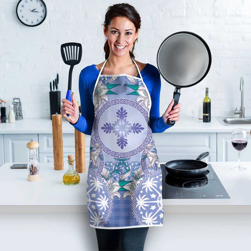 Hawaii Violet Palaka Apron With Tapa Pattern Tropical Flowers - Polynesian Pride