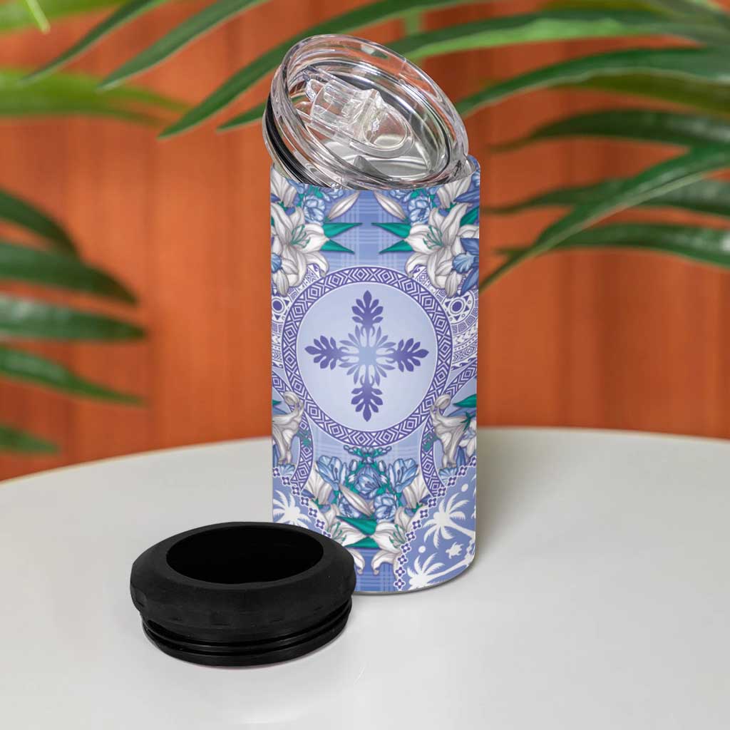 Hawaii Violet Palaka 4 in 1 Can Cooler Tumbler With Tapa Pattern Tropical Flowers - Polynesian Pride