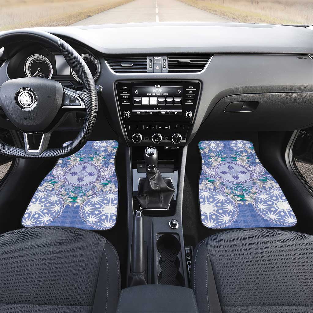 Hawaii Violet Palaka Car Mats With Tapa Pattern Tropical Flowers - Polynesian Pride
