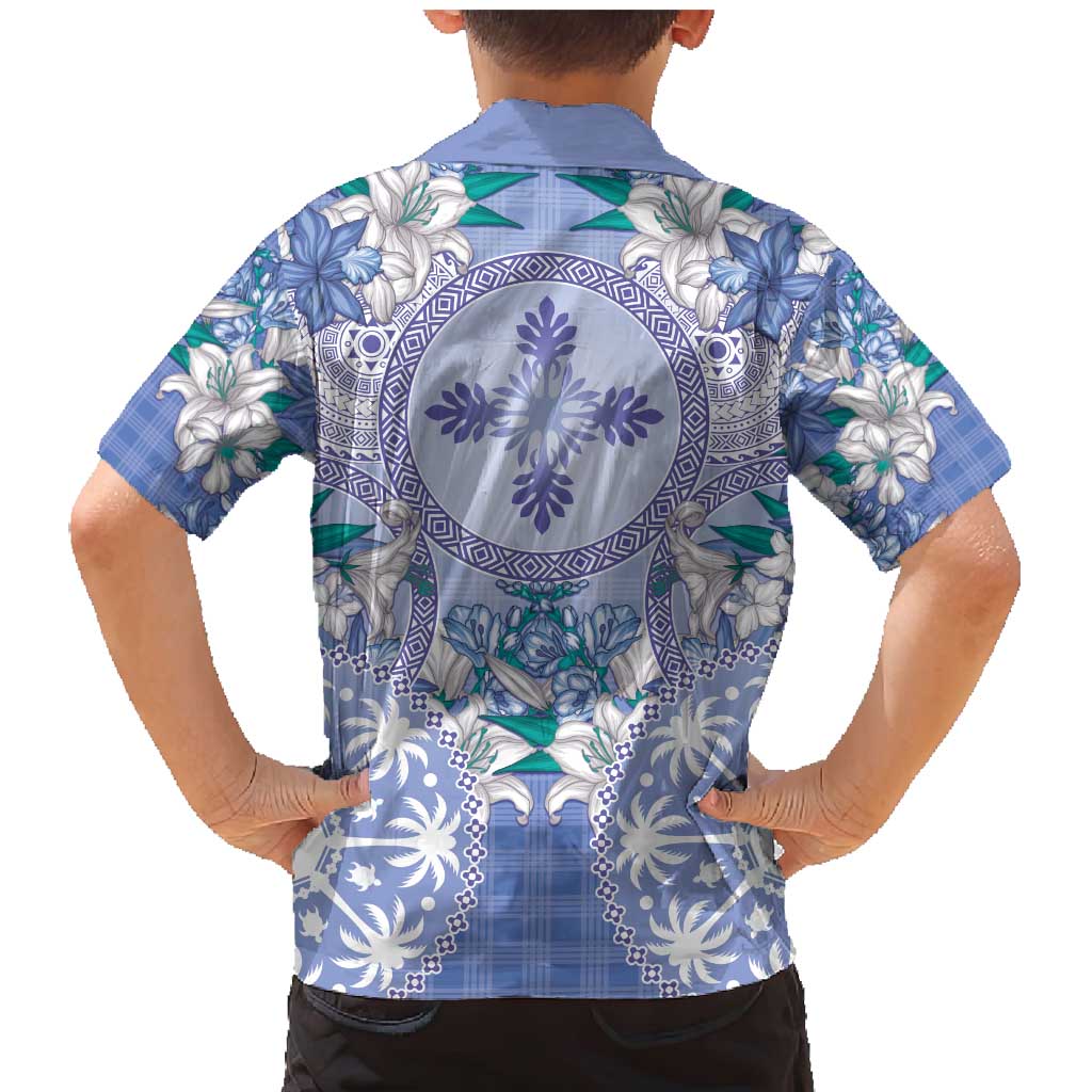 Hawaii Violet Palaka Family Matching Mermaid Dress and Hawaiian Shirt With Tapa Pattern Tropical Flowers LT05 - Polynesian Pride