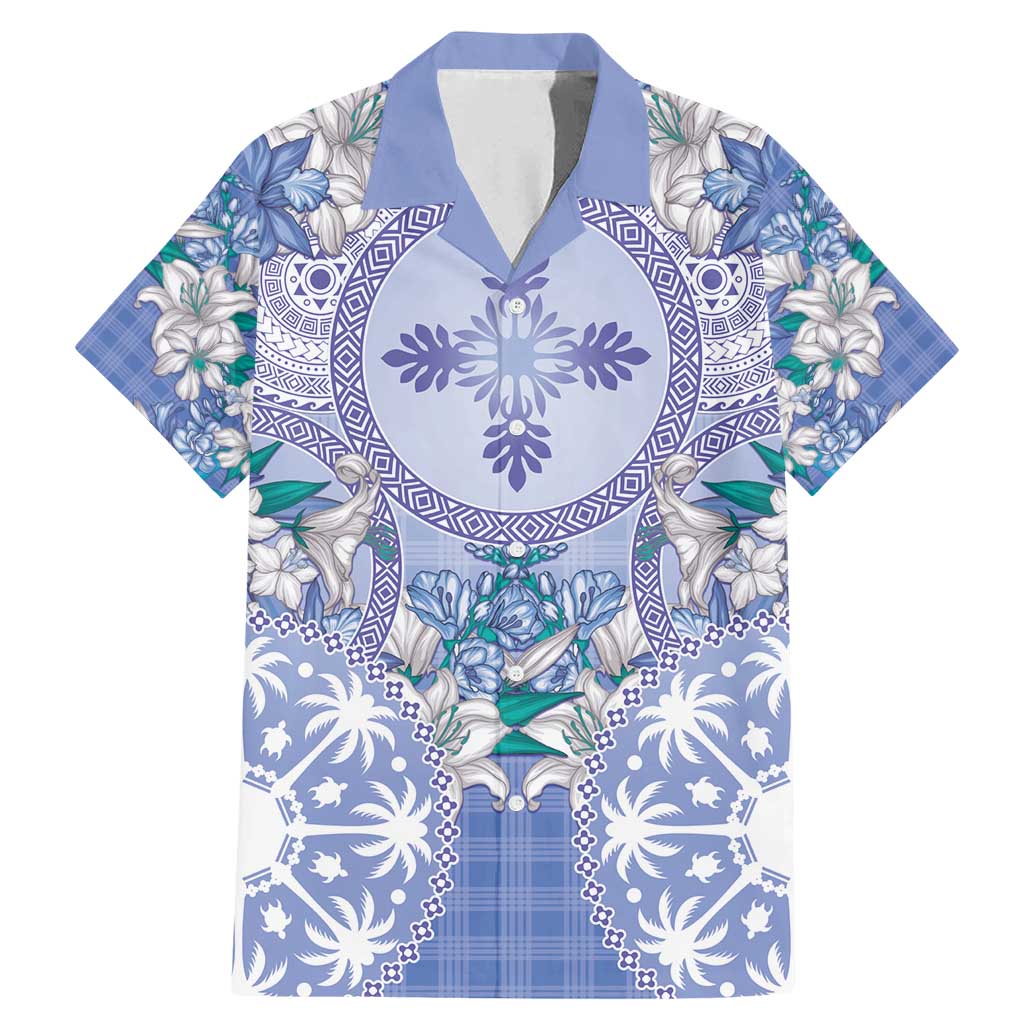 Hawaii Violet Palaka Family Matching Mermaid Dress and Hawaiian Shirt With Tapa Pattern Tropical Flowers LT05 Dad's Shirt - Short Sleeve Violet - Polynesian Pride