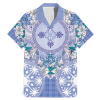 Hawaii Violet Palaka Family Matching Mermaid Dress and Hawaiian Shirt With Tapa Pattern Tropical Flowers LT05 Dad's Shirt - Short Sleeve Violet - Polynesian Pride