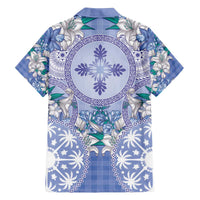 Hawaii Violet Palaka Family Matching Off The Shoulder Long Sleeve Dress and Hawaiian Shirt With Tapa Pattern Tropical Flowers LT05 - Polynesian Pride