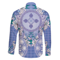Hawaii Violet Palaka Family Matching Off Shoulder Maxi Dress and Hawaiian Shirt With Tapa Pattern Tropical Flowers LT05 - Polynesian Pride
