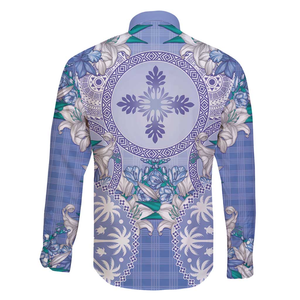 Hawaii Violet Palaka Family Matching Off Shoulder Short Dress and Hawaiian Shirt With Tapa Pattern Tropical Flowers LT05 - Polynesian Pride
