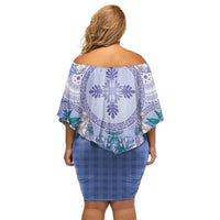 Hawaii Violet Palaka Family Matching Off Shoulder Short Dress and Hawaiian Shirt With Tapa Pattern Tropical Flowers LT05 - Polynesian Pride