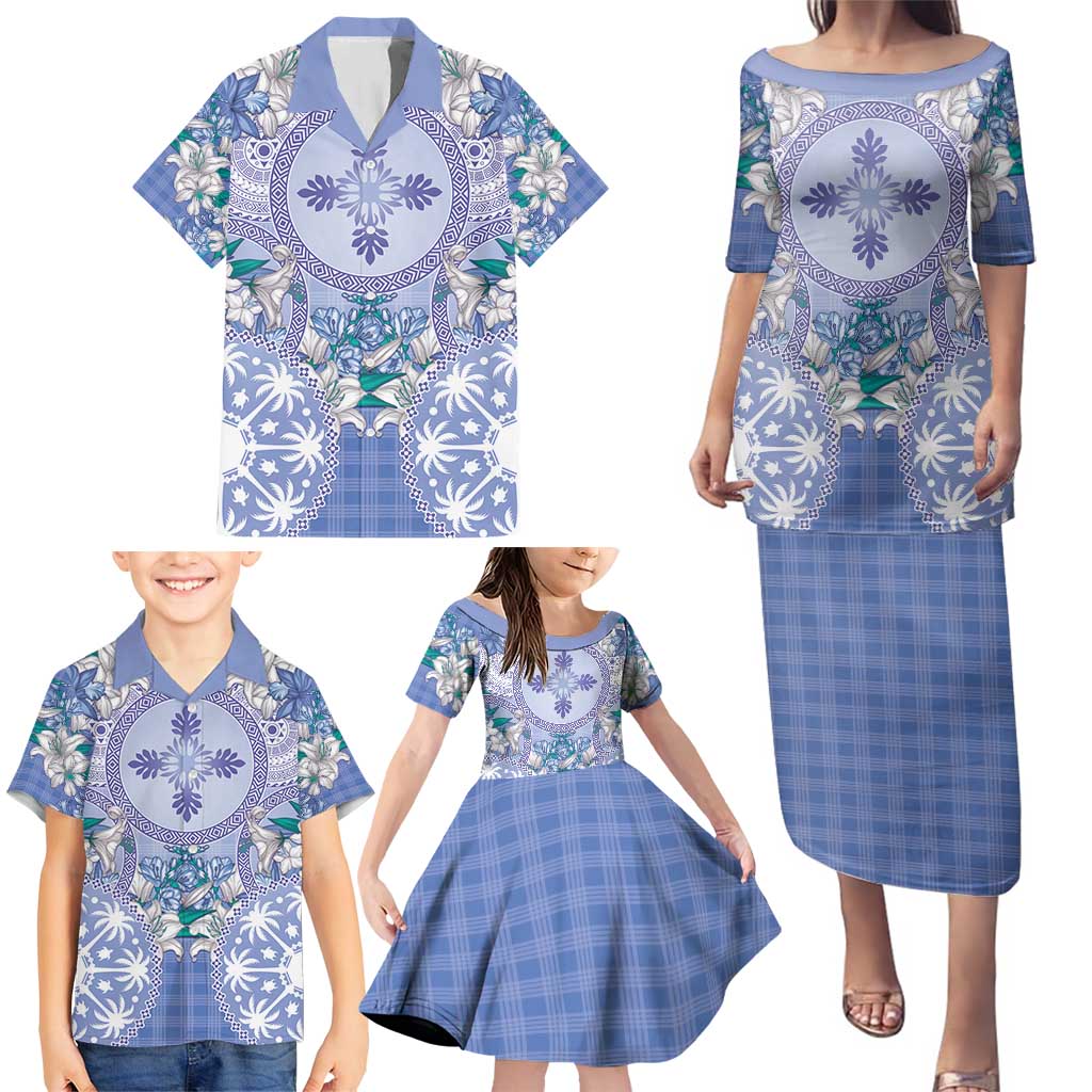 Hawaii Violet Palaka Family Matching Puletasi and Hawaiian Shirt With Tapa Pattern Tropical Flowers LT05 - Polynesian Pride