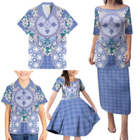 Hawaii Violet Palaka Family Matching Puletasi and Hawaiian Shirt With Tapa Pattern Tropical Flowers LT05 - Polynesian Pride