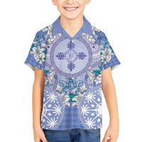 Hawaii Violet Palaka Family Matching Short Sleeve Bodycon Dress and Hawaiian Shirt With Tapa Pattern Tropical Flowers LT05 Son's Shirt Violet - Polynesian Pride