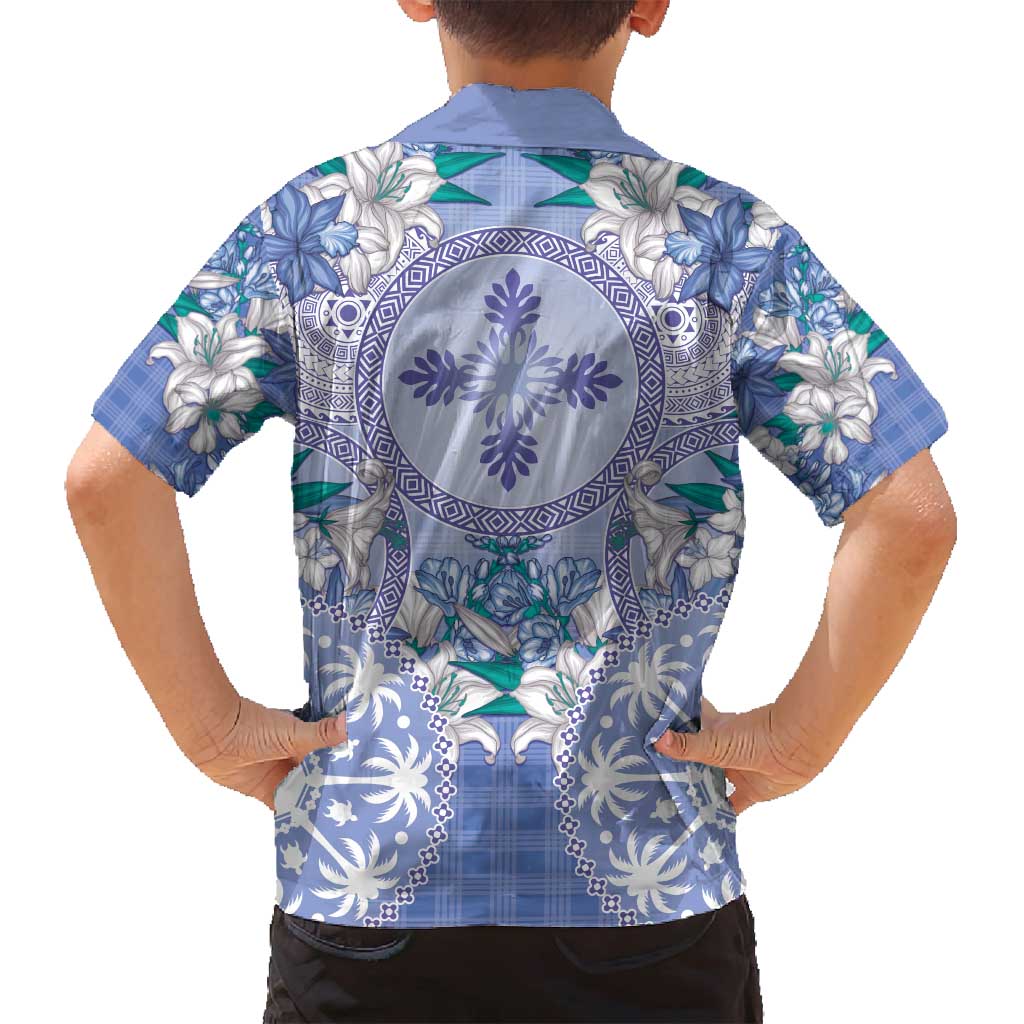Hawaii Violet Palaka Family Matching Summer Maxi Dress and Hawaiian Shirt With Tapa Pattern Tropical Flowers LT05 - Polynesian Pride