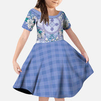 Hawaii Violet Palaka Family Matching Summer Maxi Dress and Hawaiian Shirt With Tapa Pattern Tropical Flowers LT05 Daughter's Dress Violet - Polynesian Pride