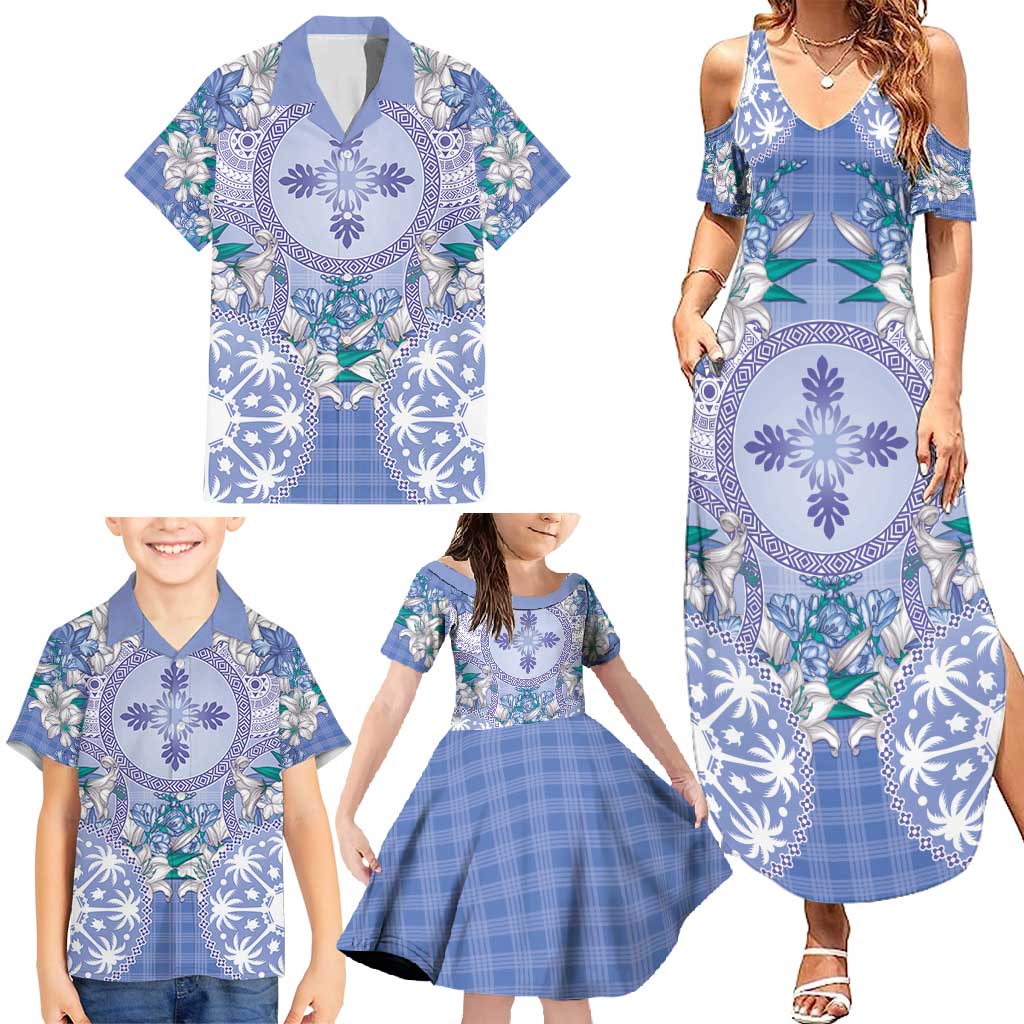 Hawaii Violet Palaka Family Matching Summer Maxi Dress and Hawaiian Shirt With Tapa Pattern Tropical Flowers LT05 - Polynesian Pride