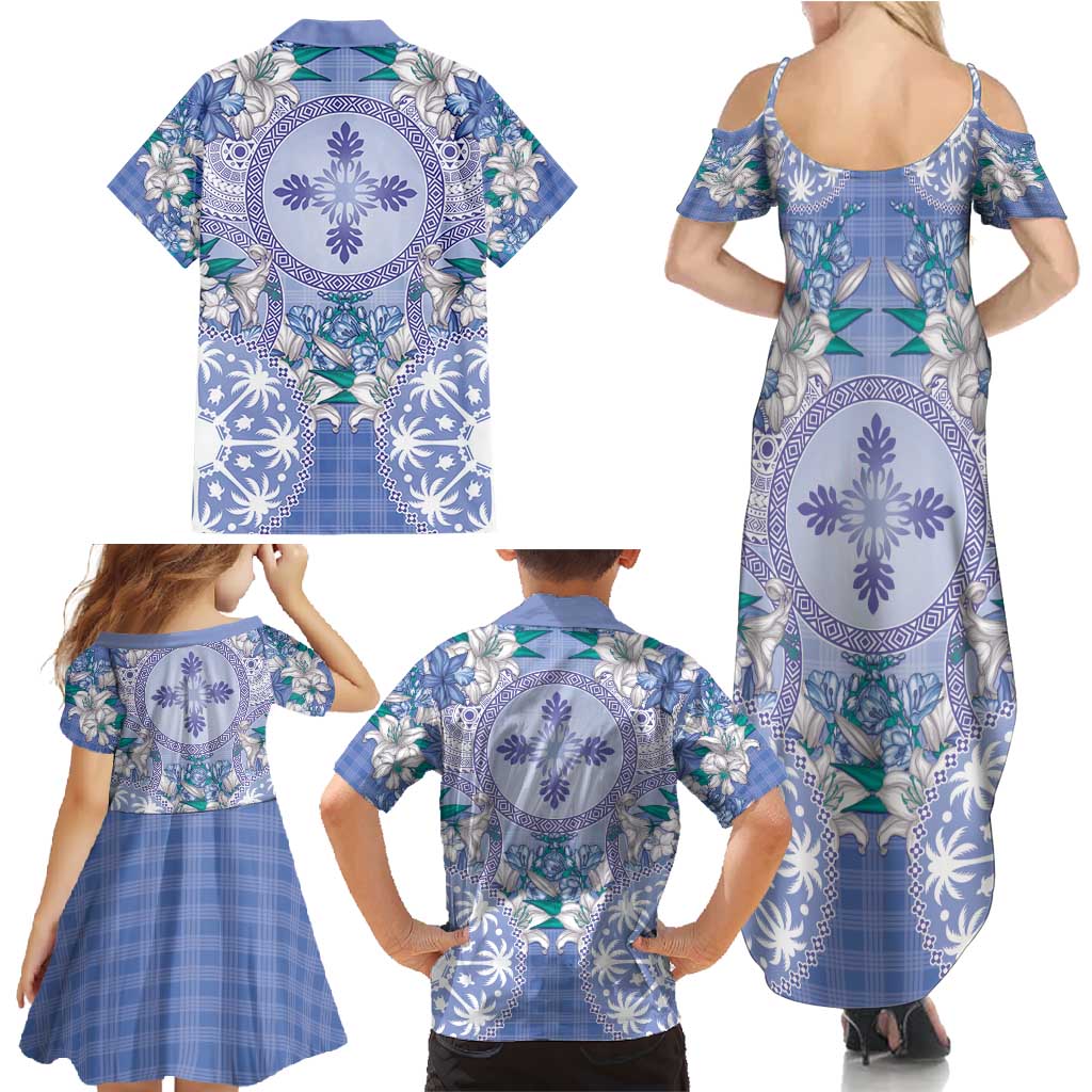 Hawaii Violet Palaka Family Matching Summer Maxi Dress and Hawaiian Shirt With Tapa Pattern Tropical Flowers LT05 - Polynesian Pride