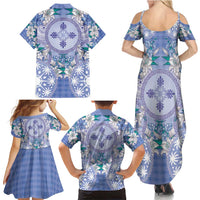 Hawaii Violet Palaka Family Matching Summer Maxi Dress and Hawaiian Shirt With Tapa Pattern Tropical Flowers LT05 - Polynesian Pride