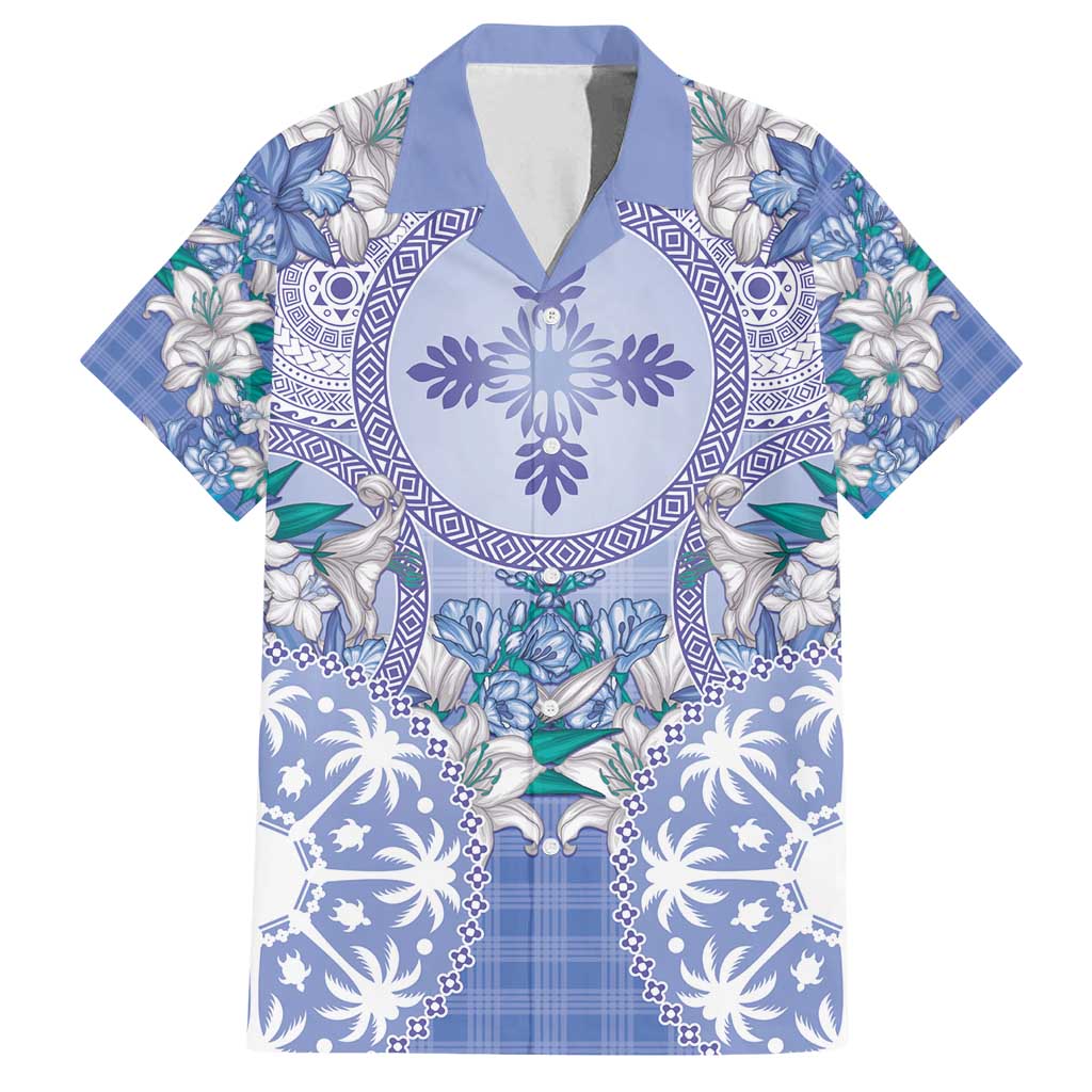 Hawaii Violet Palaka Family Matching Summer Maxi Dress and Hawaiian Shirt With Tapa Pattern Tropical Flowers LT05 Dad's Shirt - Short Sleeve Violet - Polynesian Pride
