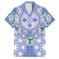 Hawaii Violet Palaka Family Matching Summer Maxi Dress and Hawaiian Shirt With Tapa Pattern Tropical Flowers LT05 Dad's Shirt - Short Sleeve Violet - Polynesian Pride