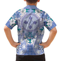 Hawaii Violet Palaka Family Matching Tank Maxi Dress and Hawaiian Shirt With Tapa Pattern Tropical Flowers LT05 - Polynesian Pride