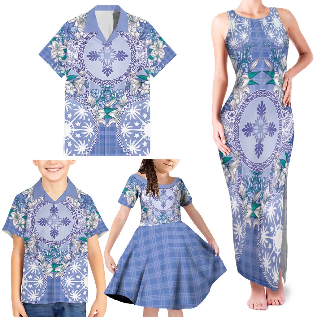 Hawaii Violet Palaka Family Matching Tank Maxi Dress and Hawaiian Shirt With Tapa Pattern Tropical Flowers LT05 - Polynesian Pride