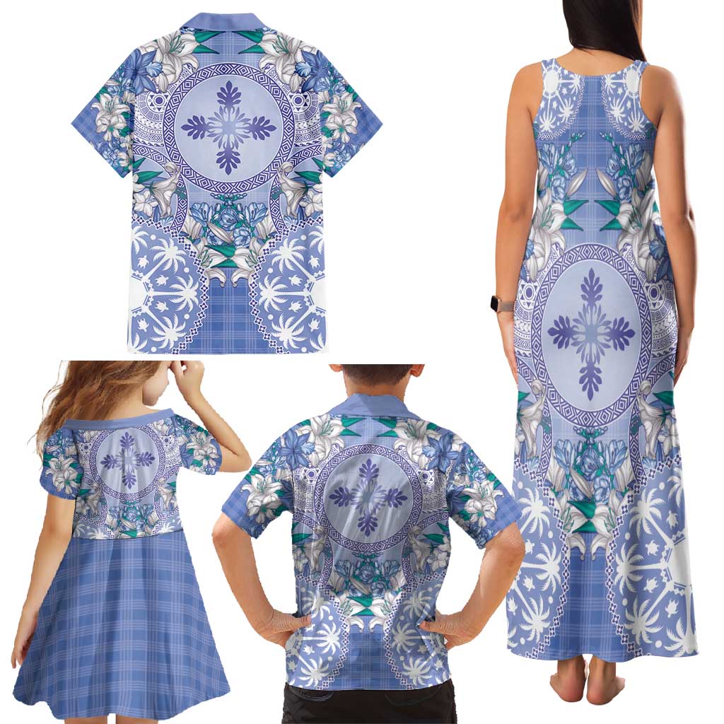 Hawaii Violet Palaka Family Matching Tank Maxi Dress and Hawaiian Shirt With Tapa Pattern Tropical Flowers LT05 - Polynesian Pride
