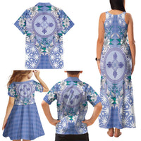 Hawaii Violet Palaka Family Matching Tank Maxi Dress and Hawaiian Shirt With Tapa Pattern Tropical Flowers LT05 - Polynesian Pride