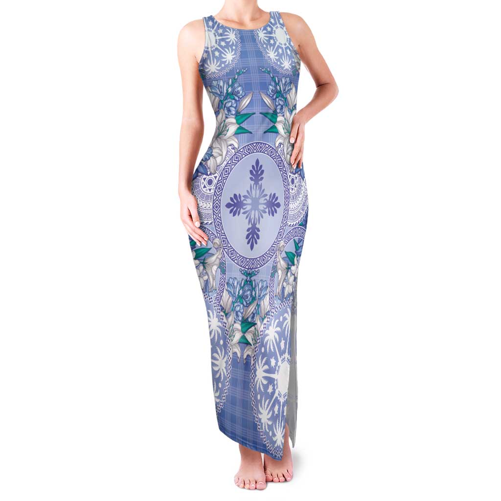 Hawaii Violet Palaka Family Matching Tank Maxi Dress and Hawaiian Shirt With Tapa Pattern Tropical Flowers LT05 Mom's Dress Violet - Polynesian Pride