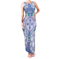 Hawaii Violet Palaka Family Matching Tank Maxi Dress and Hawaiian Shirt With Tapa Pattern Tropical Flowers LT05 Mom's Dress Violet - Polynesian Pride