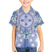 Hawaii Violet Palaka Family Matching Tank Maxi Dress and Hawaiian Shirt With Tapa Pattern Tropical Flowers LT05 Son's Shirt Violet - Polynesian Pride