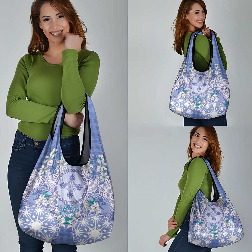 Hawaii Violet Palaka Grocery Bag With Tapa Pattern Tropical Flowers - Polynesian Pride