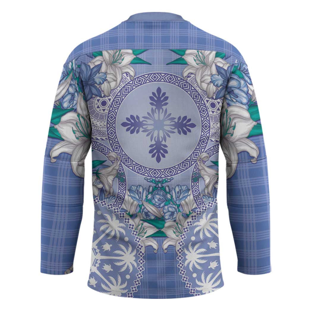 Hawaii Violet Palaka Hockey Jersey With Tapa Pattern Tropical Flowers - Polynesian Pride